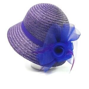 Milano Women's Dress Hat Purple with Mesh Bows and Feather
